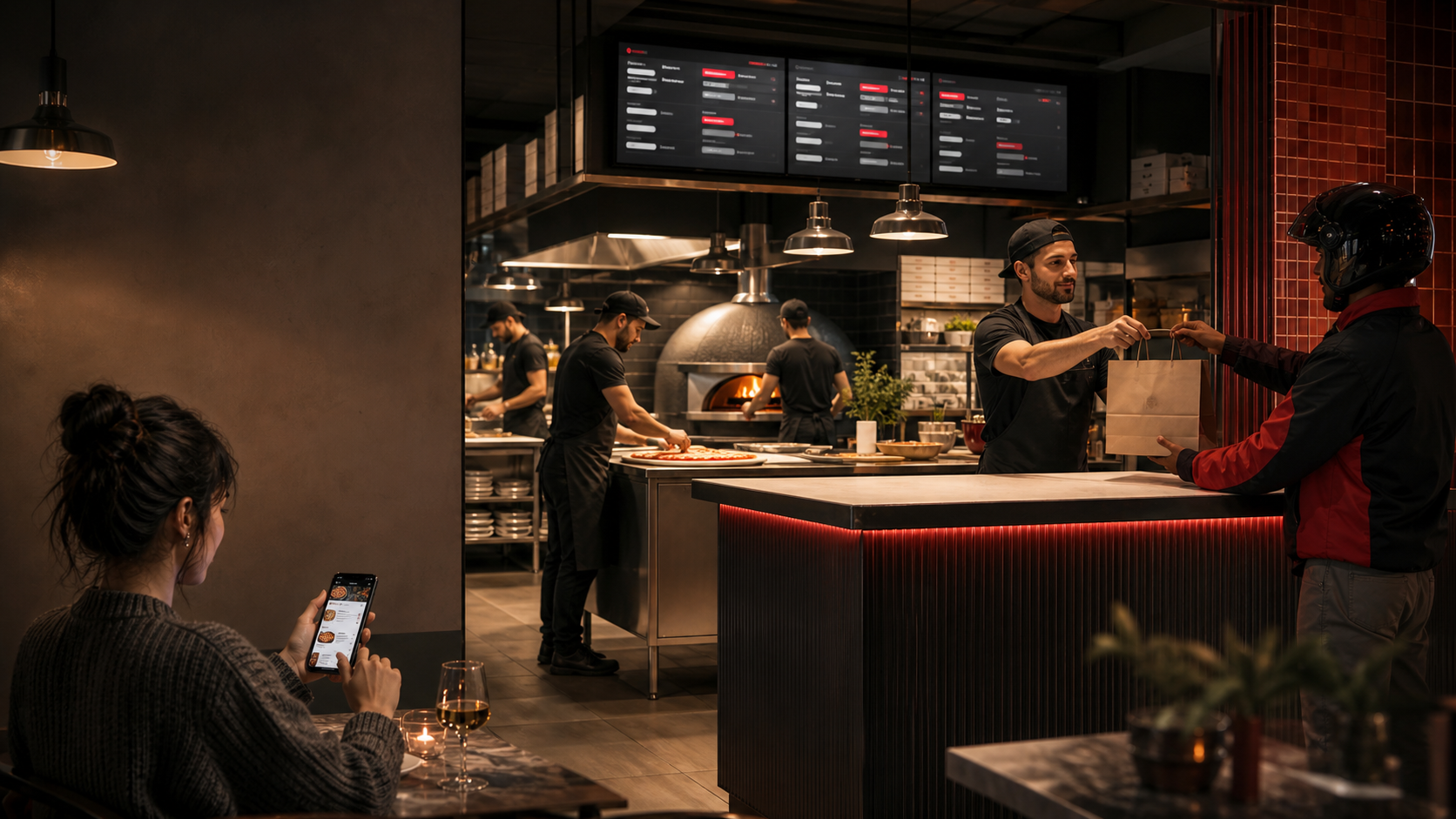 Ordine dal cliente alla cucina e al rider